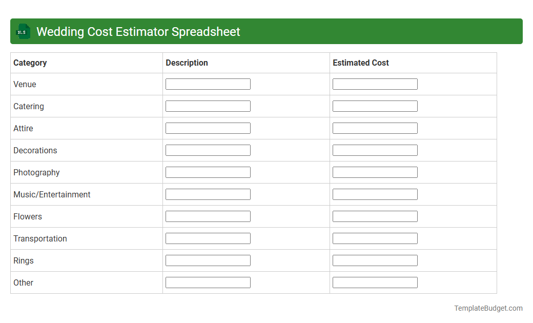 Wedding Cost Estimator Spreadsheet