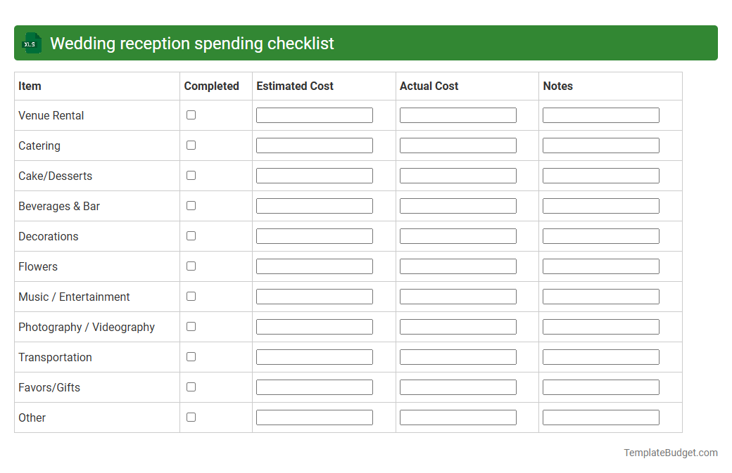 Wedding reception spending checklist