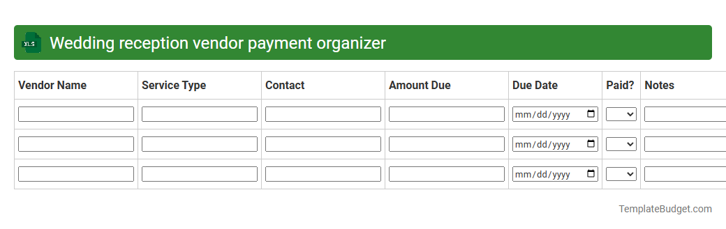 Wedding reception vendor payment organizer