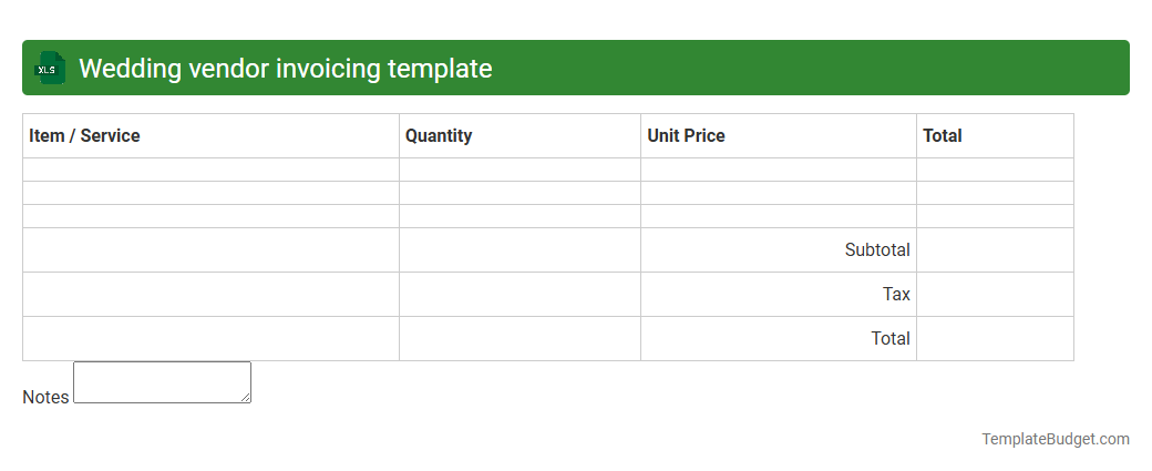 Wedding vendor invoicing template