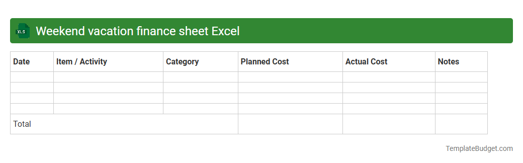 Weekend vacation finance sheet Excel