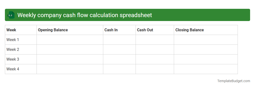 Weekly company cash flow calculation spreadsheet