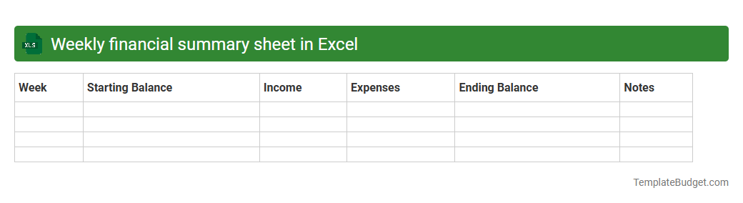 Weekly financial summary sheet in Excel