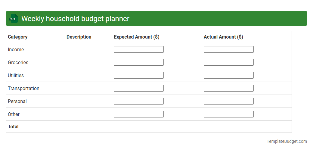 Weekly household budget planner
