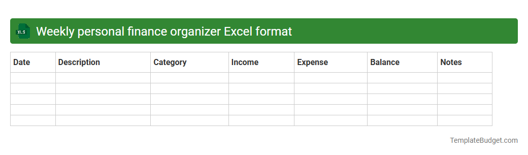 Weekly personal finance organizer Excel format