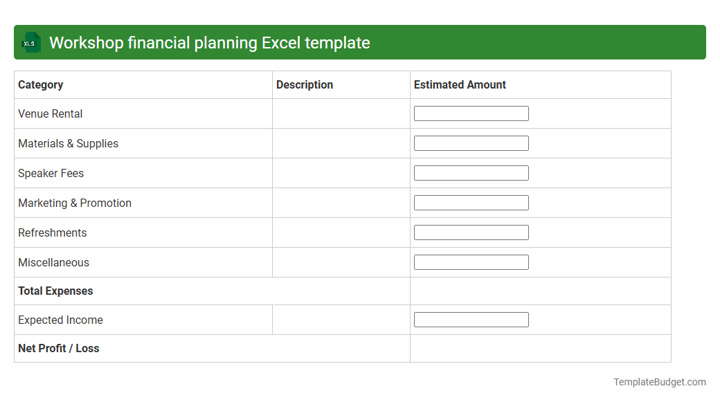 Workshop financial planning Excel template