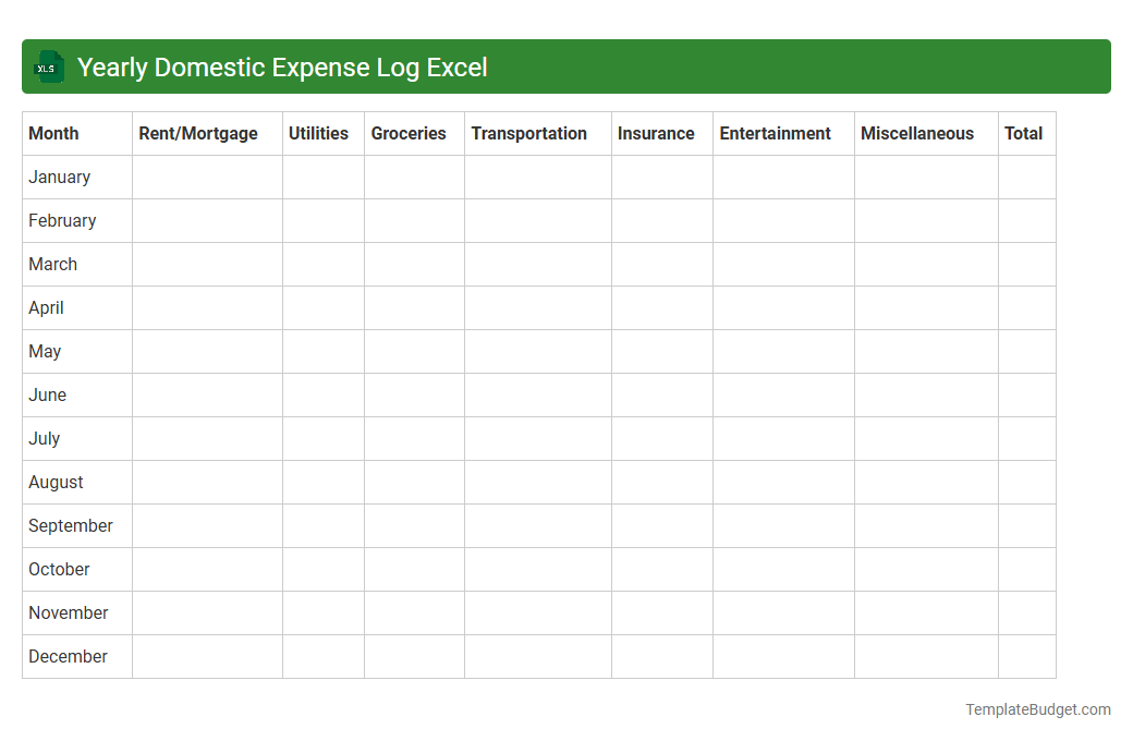 Yearly Domestic Expense Log Excel