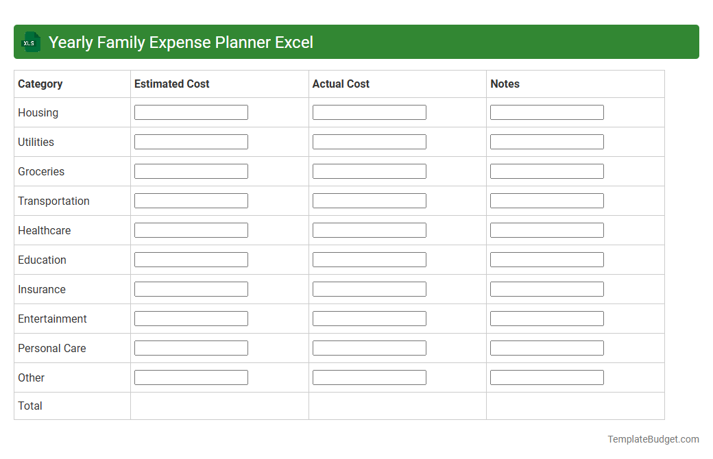 Yearly Family Expense Planner Excel