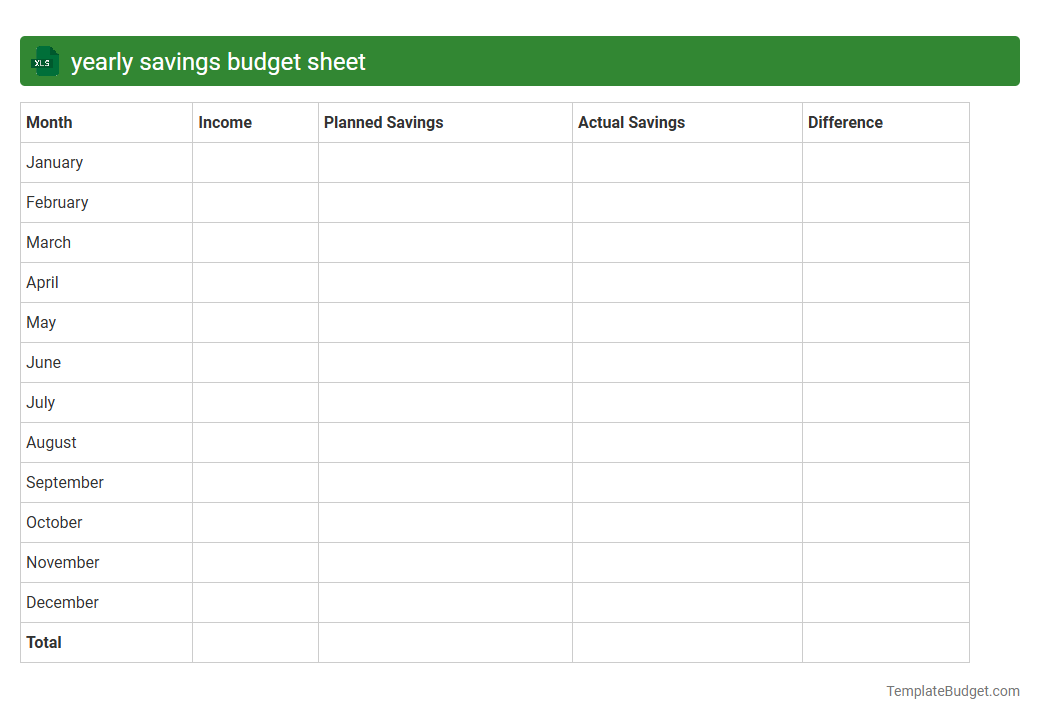 yearly savings budget sheet