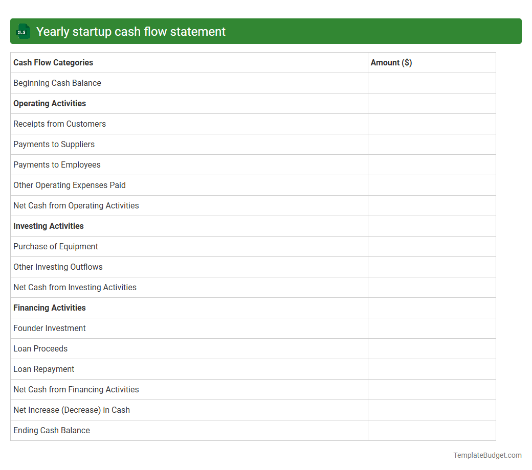 Yearly startup cash flow statement