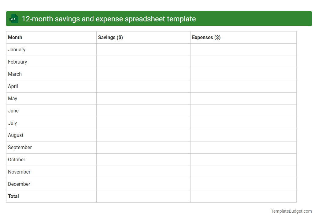 12-month savings and expense spreadsheet template