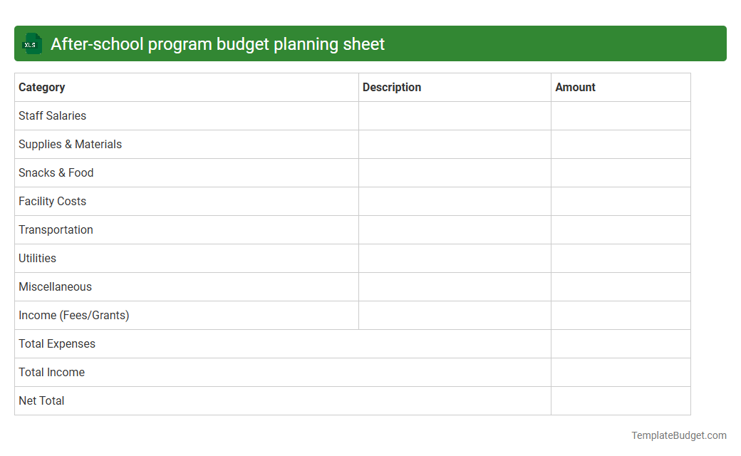 After-school program budget planning sheet