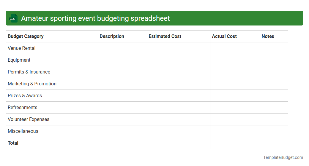Amateur sporting event budgeting spreadsheet