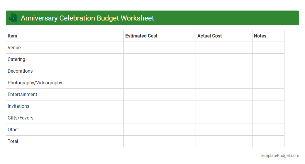 Anniversary Celebration Budget Worksheet