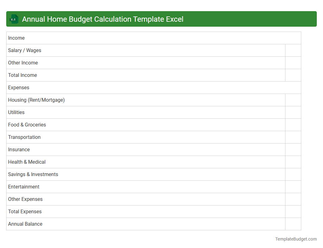 Annual Home Budget Calculation Template Excel