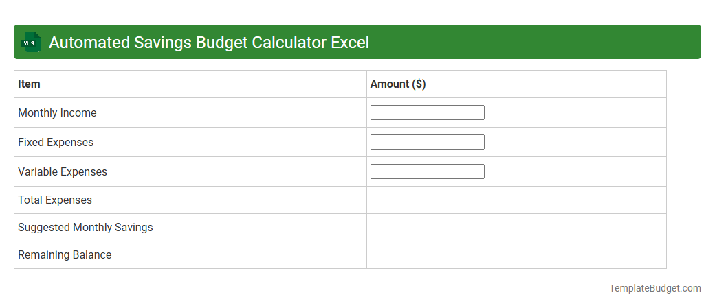 Automated Savings Budget Calculator Excel