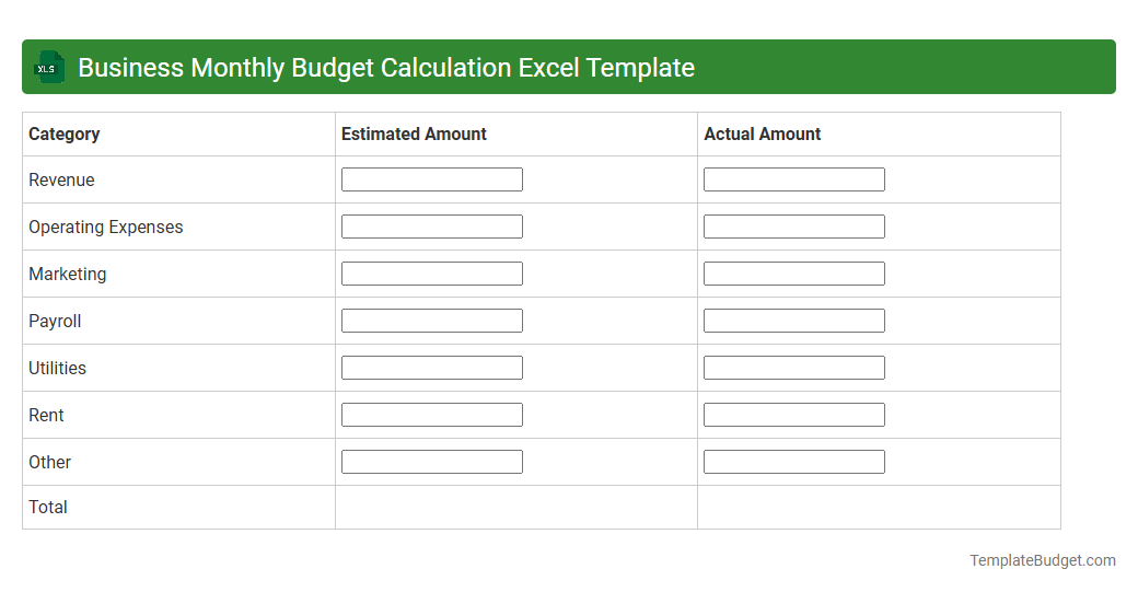Business Monthly Budget Calculation Excel Template