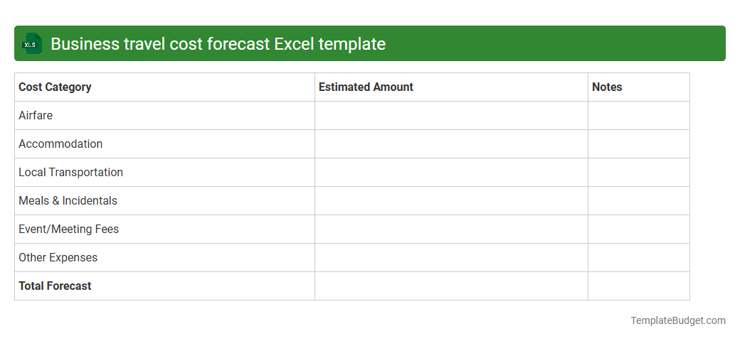 Business travel cost forecast Excel template