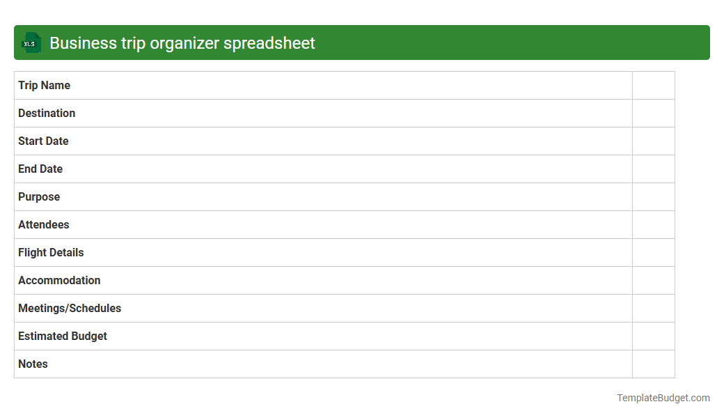 Business trip organizer spreadsheet