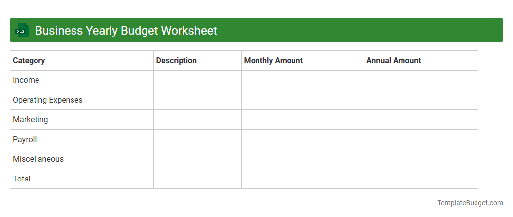 Business Yearly Budget Worksheet