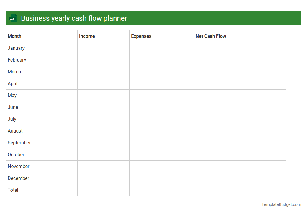 Business yearly cash flow planner