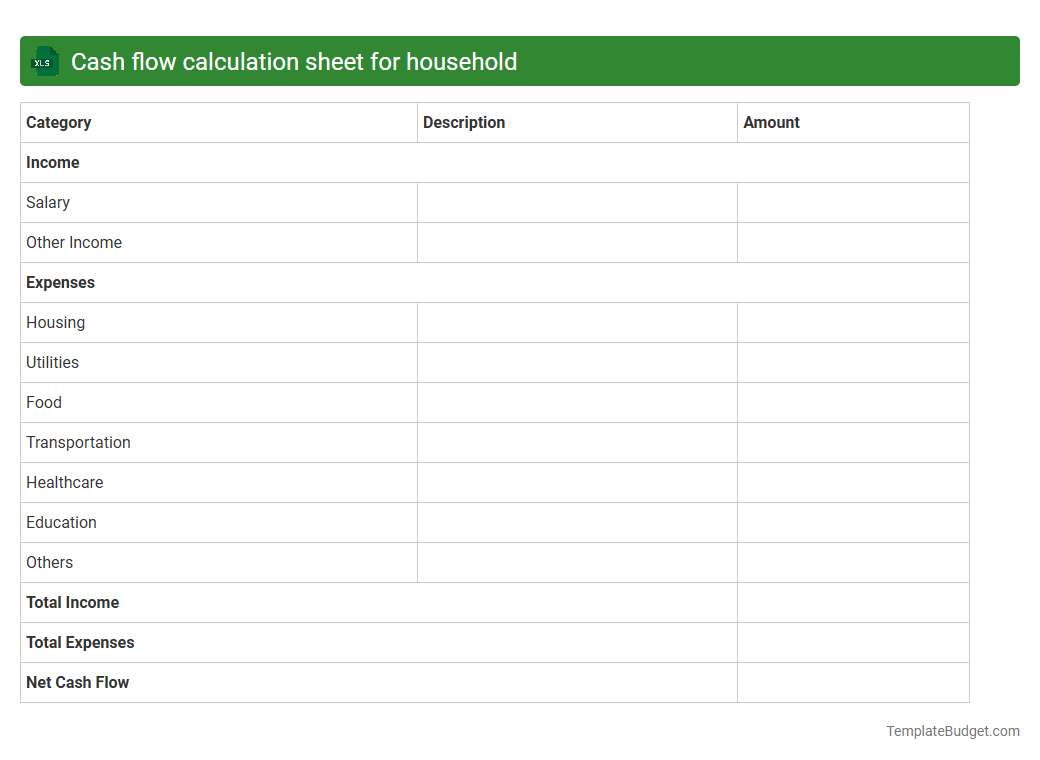 Cash flow calculation sheet for household