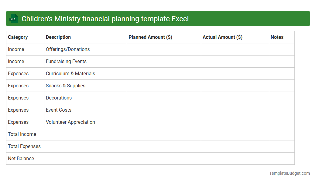 Children's Ministry financial planning template Excel