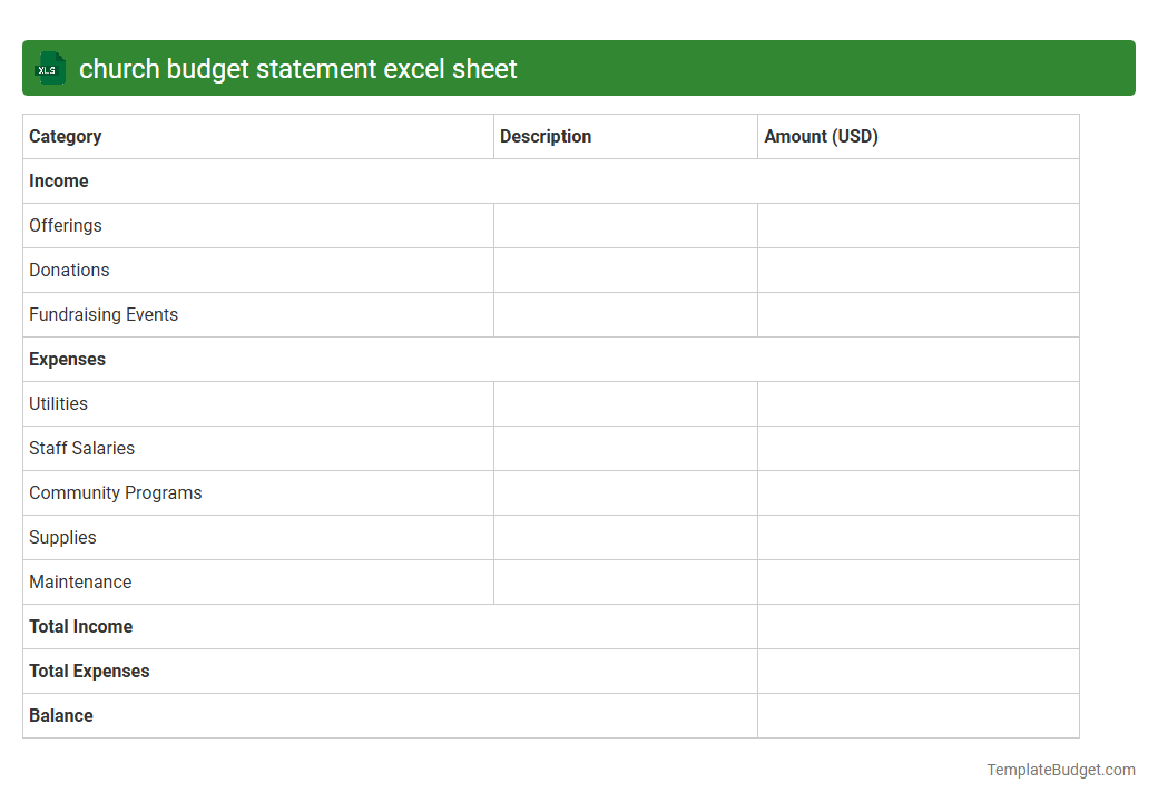 church budget statement excel sheet
