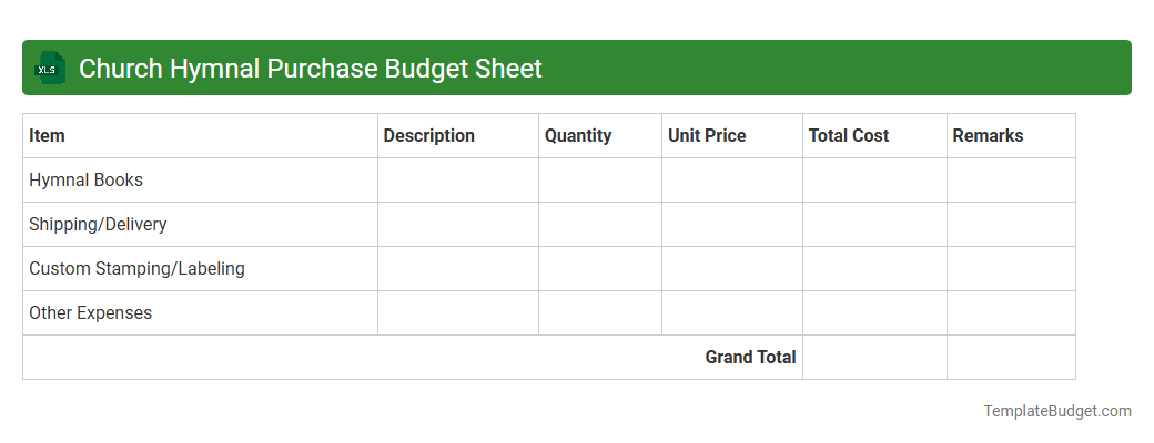 Church Hymnal Purchase Budget Sheet