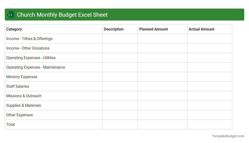 Church Monthly Budget Excel Sheet