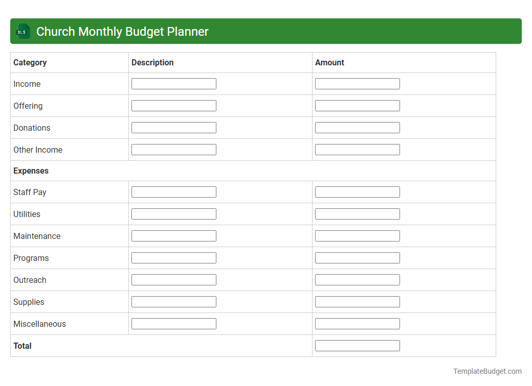 Church Monthly Budget Planner