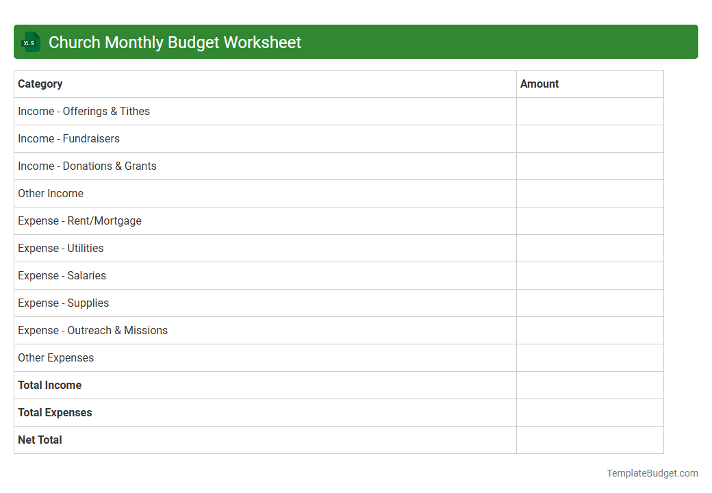 Church Monthly Budget Worksheet
