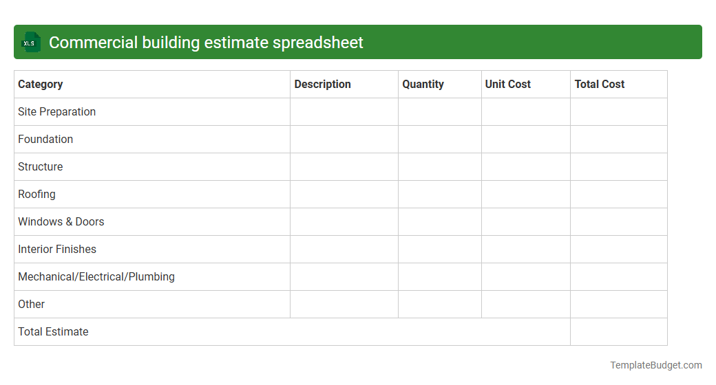 Commercial building estimate spreadsheet