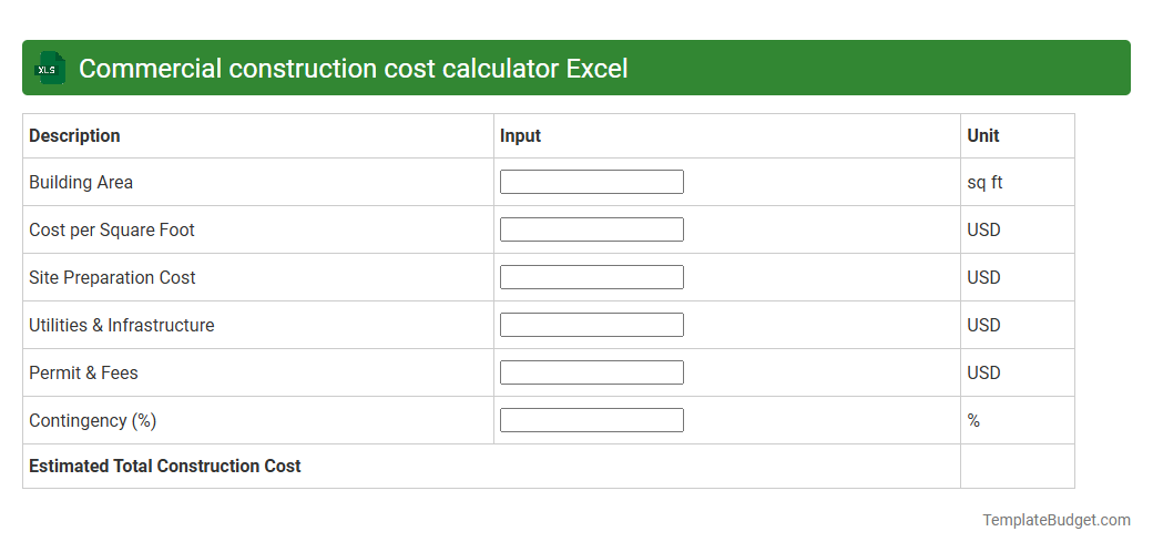 Commercial construction cost calculator Excel