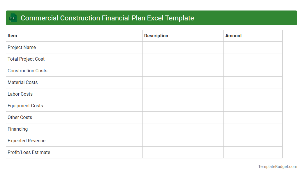 Commercial Construction Financial Plan Excel Template