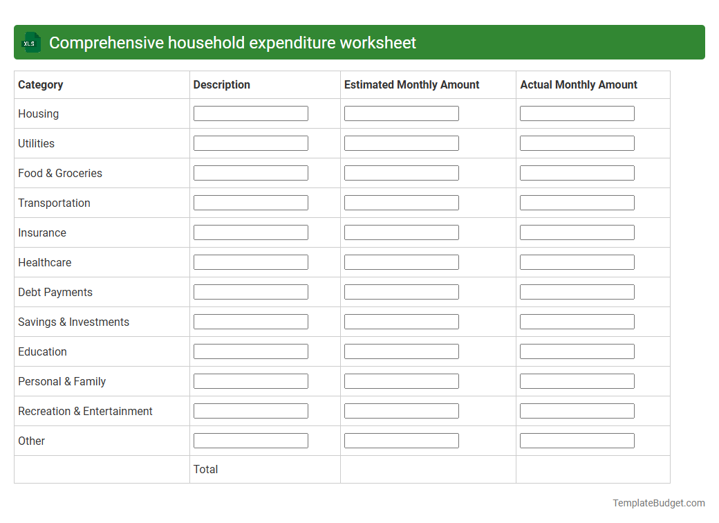 Comprehensive household expenditure worksheet