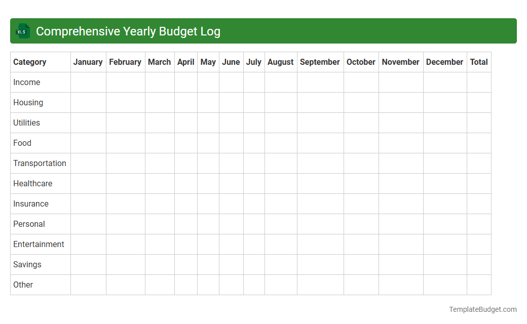 Comprehensive Yearly Budget Log