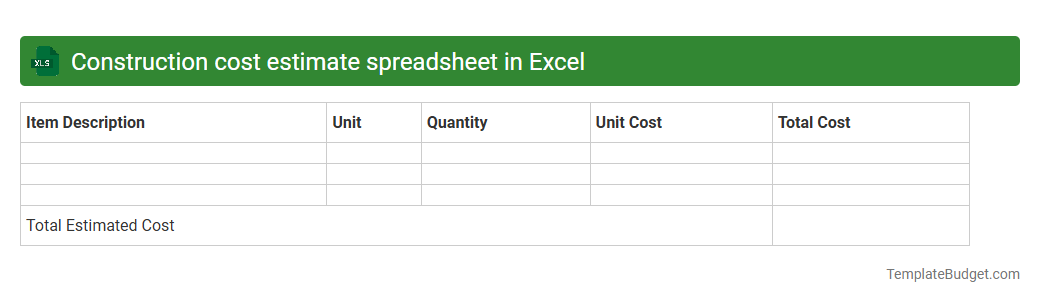 Construction cost estimate spreadsheet in Excel