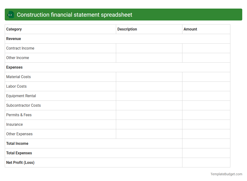 Construction financial statement spreadsheet