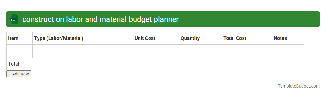 construction labor and material budget planner