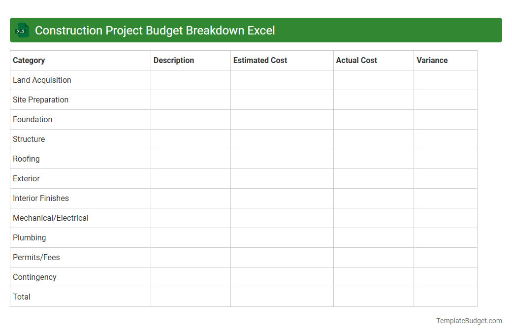 Construction Project Budget Breakdown Excel