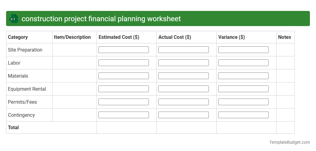 construction project financial planning worksheet