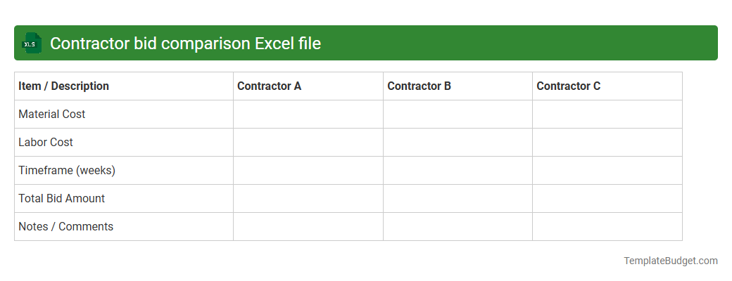 Contractor bid comparison Excel file
