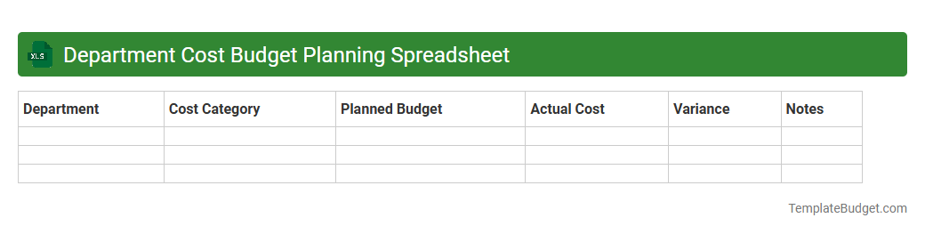 Department Cost Budget Planning Spreadsheet