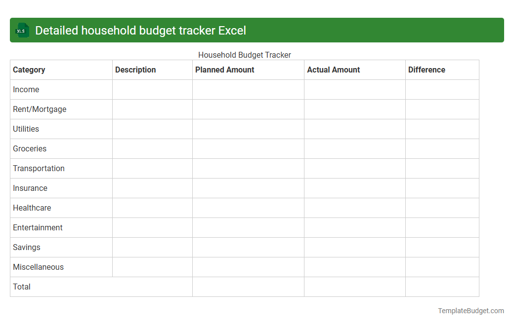 Detailed household budget tracker Excel