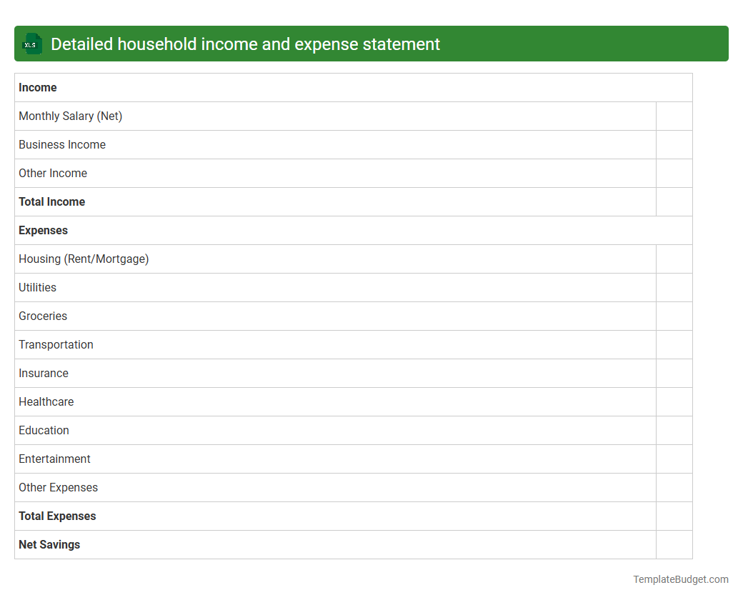 Detailed household income and expense statement