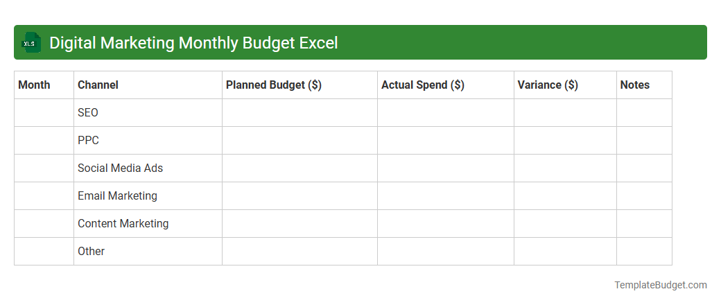 Digital Marketing Monthly Budget Excel