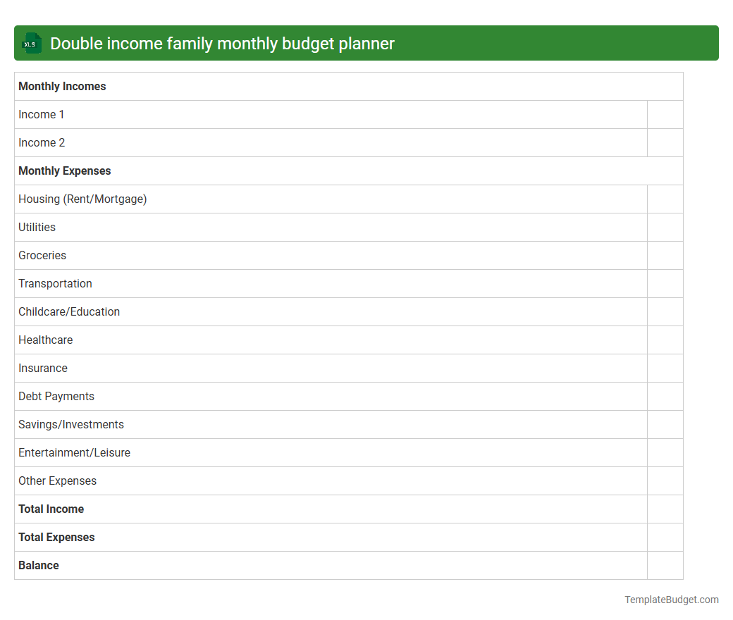 Double income family monthly budget planner