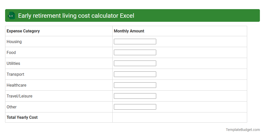 Early retirement living cost calculator Excel