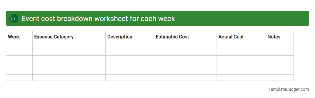 Event cost breakdown worksheet for each week
